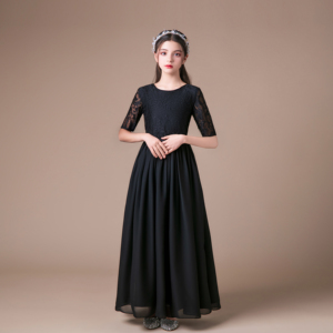 顺丰发黑色女童演出服公主裙小提琴演奏管乐团表演服雪纺夏季