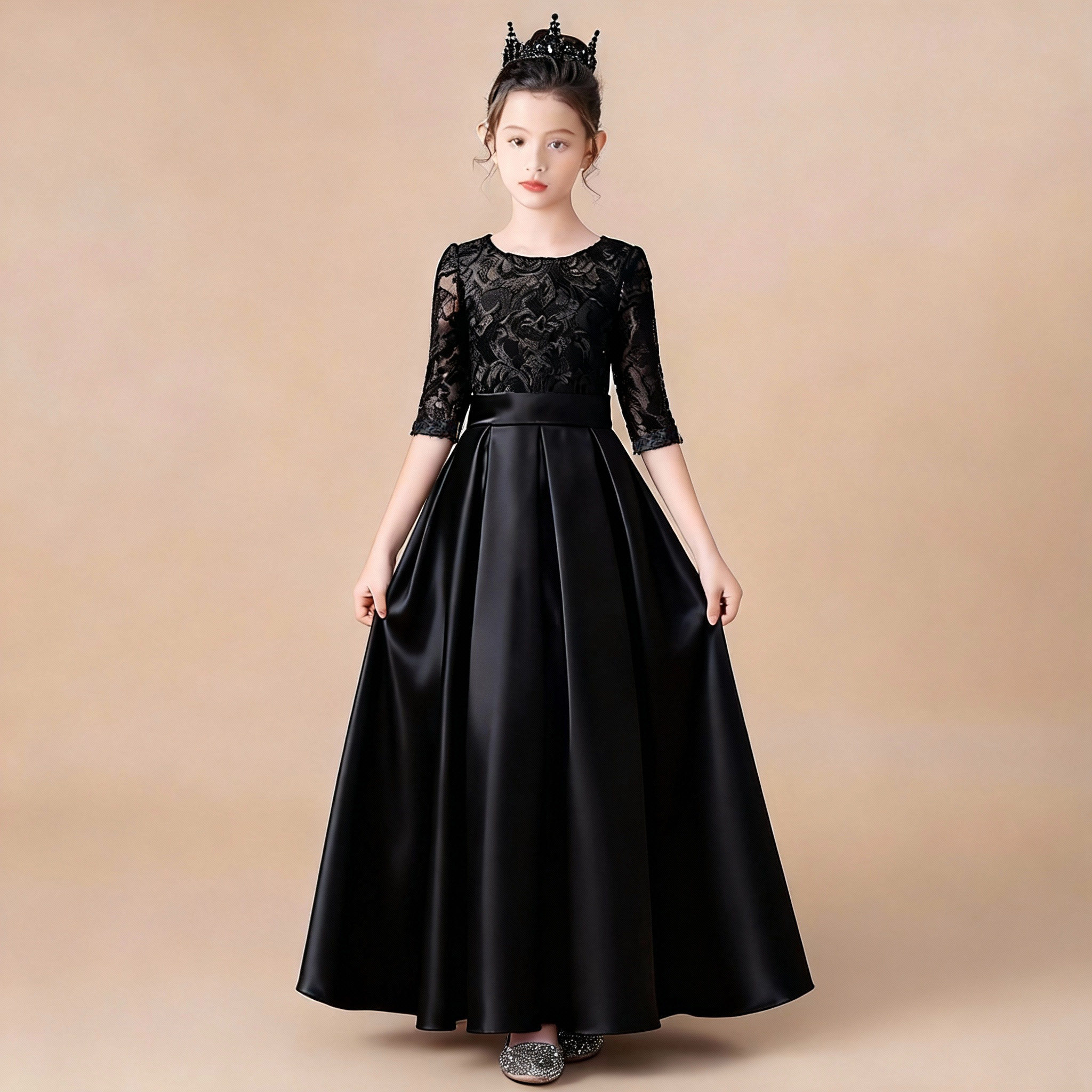 顺丰发黑色女童礼服中大童走秀钢琴演出小提琴演奏服儿童乐团