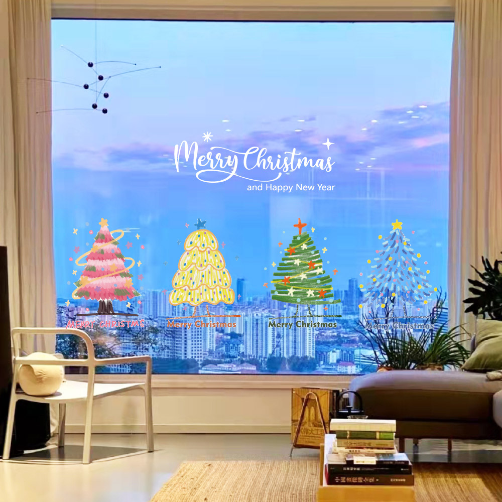 2026圣诞节圣诞树玻璃静电贴纸