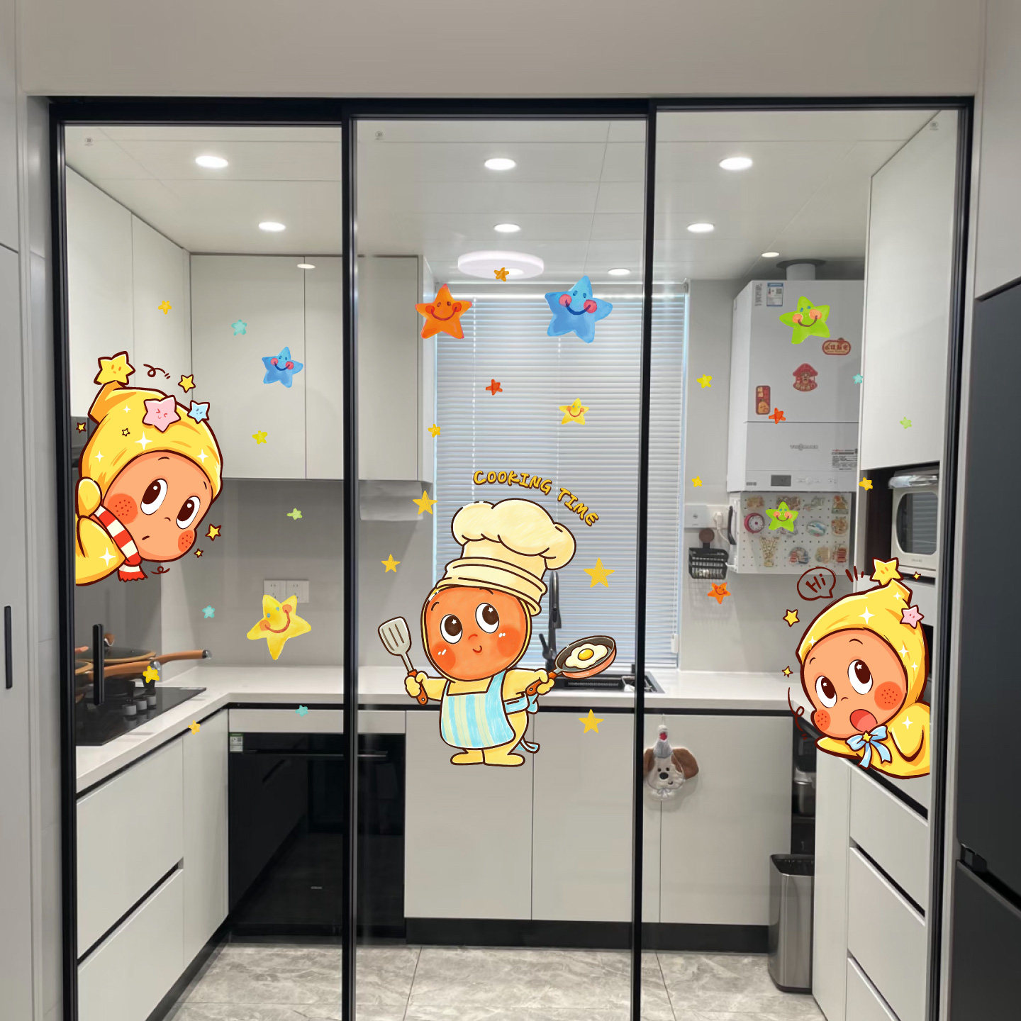 厨房阳台玻璃门防撞静电贴