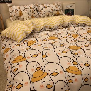 轻奢高级感华夫格纯棉四件套日式被套床笠款宿舍水洗棉床单三件套