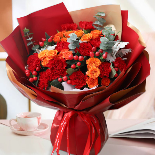 康乃馨百合玫瑰花束鲜花速递同城配送北京上海全国送妈妈长辈生日