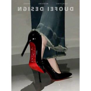 水钻红底高跟鞋女细跟秋冬2026新款绝美性感御姐黑色漆皮尖头单鞋