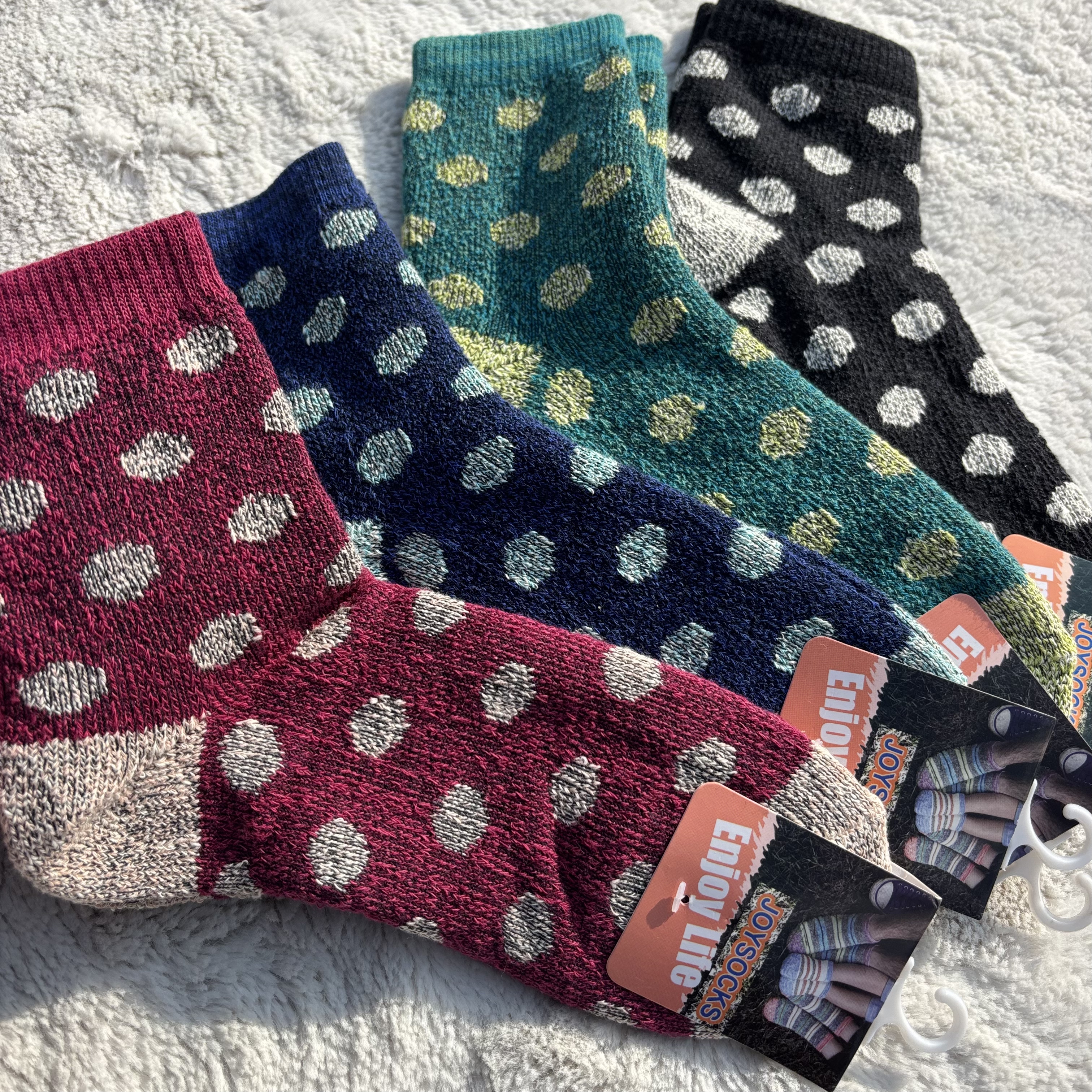 原宿风！外贸日单男女情侣复古波点纯棉粗线袜秋冬加厚毛巾中筒袜