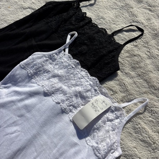 100%生态全棉 纯色甜美打底小背心 外贸日单女士纯棉蕾丝吊带无袖