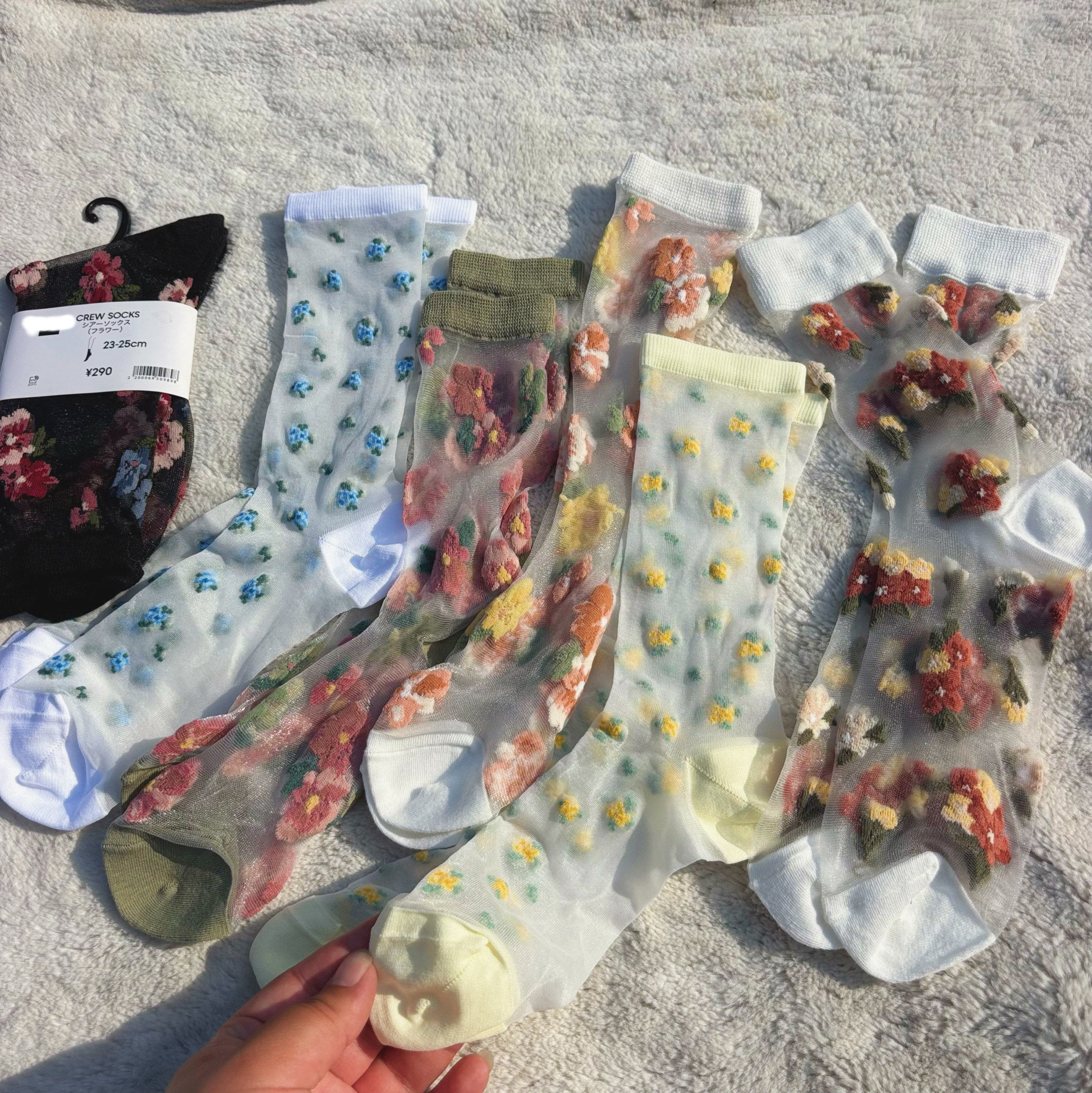 源价30+！G网在售。外贸日单女玻璃蕾丝花卉刺绣中筒袜水晶丝短袜