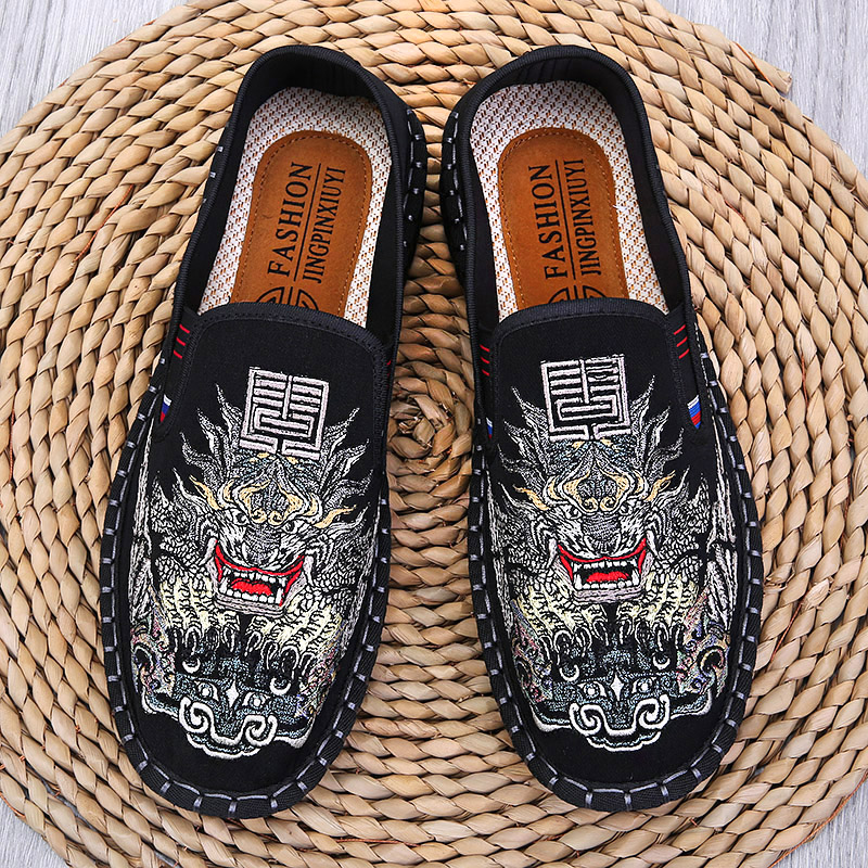 轻便百搭休闲老北京刺绣黑布鞋男