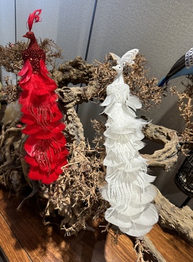 仿真孔雀红色喜庆婚庆节日用品装饰氛围摆件尺寸32cm