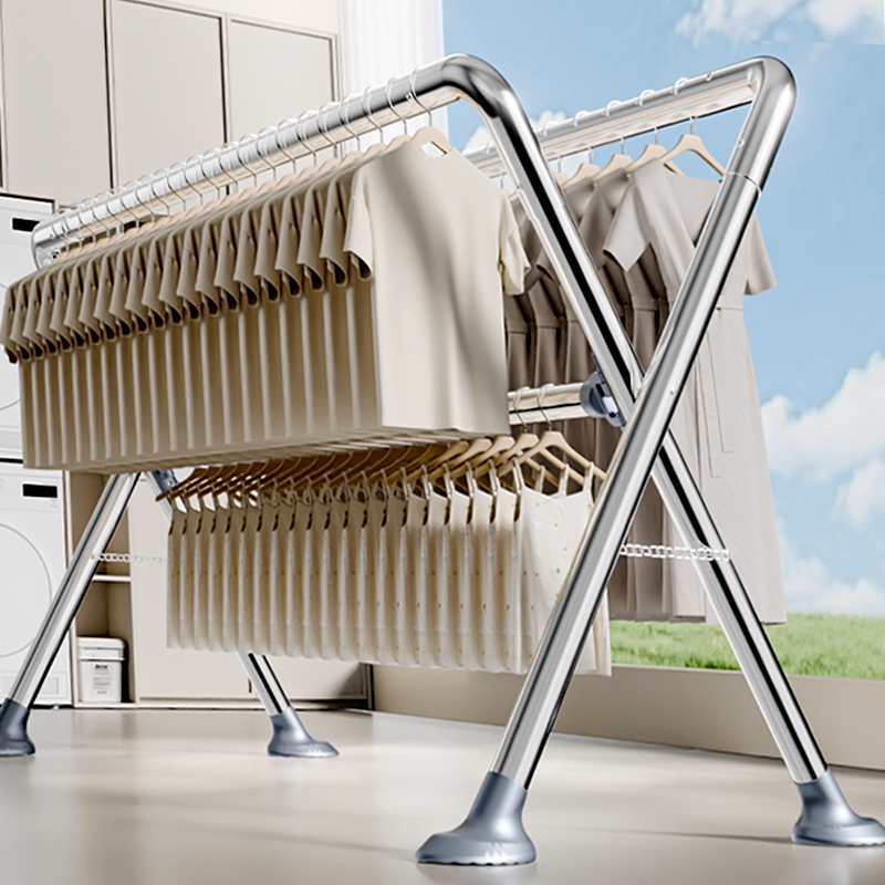 不锈钢晾衣架落地式家用阳台户外加高简易加厚晒被子架子神器室外