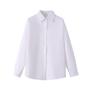 白色衬衫外套女装2025新款秋冬季长袖显瘦外搭polo领衬衣日系上衣