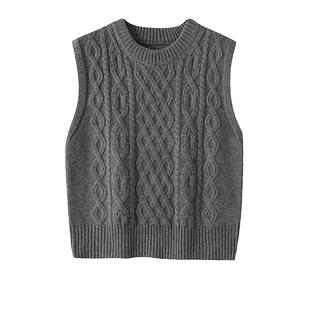 纯色复古灰色麻花毛衣马甲女款春秋宽松叠穿针织背心今年流行马夹