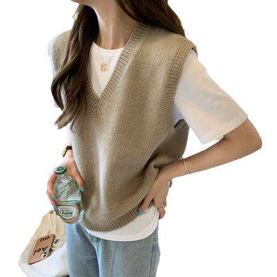 纯色针织马甲衬衫两件套春秋