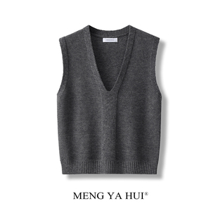 春秋叠穿V领纯色针织马甲无袖毛线背心套头时尚女士毛衣外穿坎肩