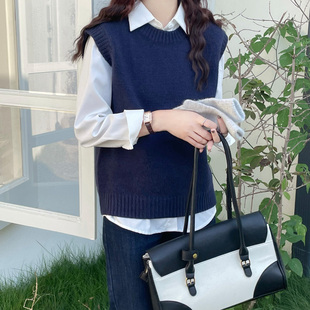 2025爆款 新款 马夹 两件套女秋冬季 日系慵懒风毛衣针织背心马甲衬衫
