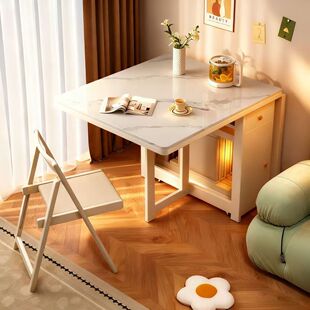新型可折叠桌子白色全实木折叠餐桌椅组合小户型家用现代简约收纳
