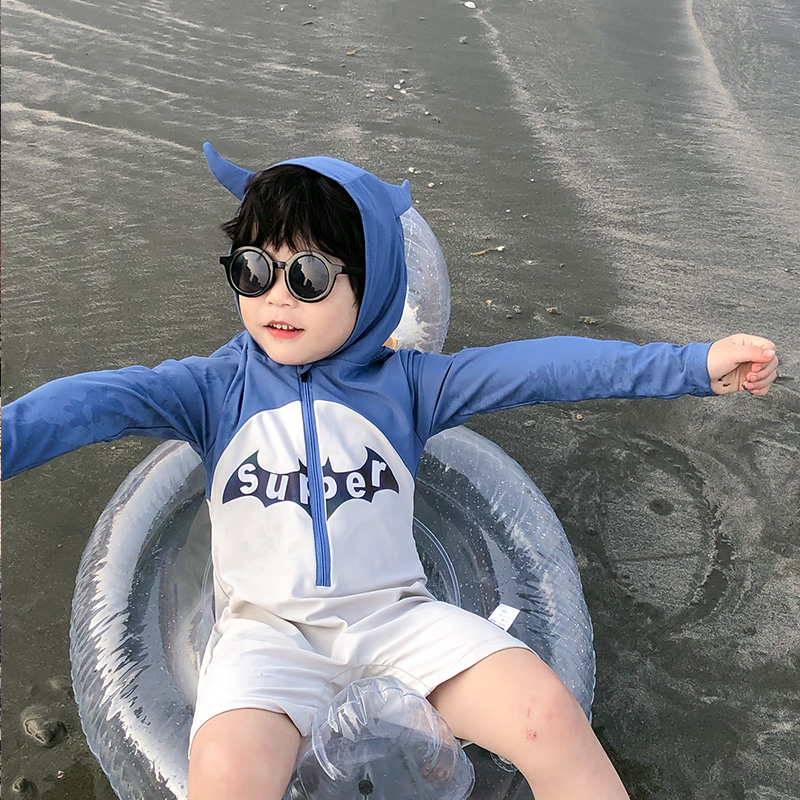 男童泳衣长袖防晒连体连帽夏季