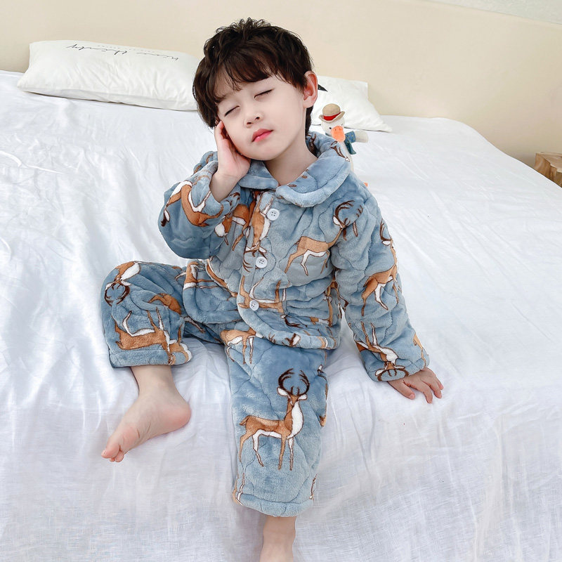 冬季加绒加厚三层夹棉保暖家居服