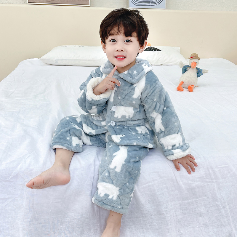 儿童睡衣套装冬季加厚夹棉男孩