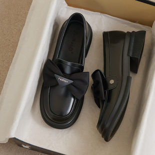 春秋英伦风黑色软底小皮鞋 超软牛皮 女2026新款 41厚底乐福鞋 大码