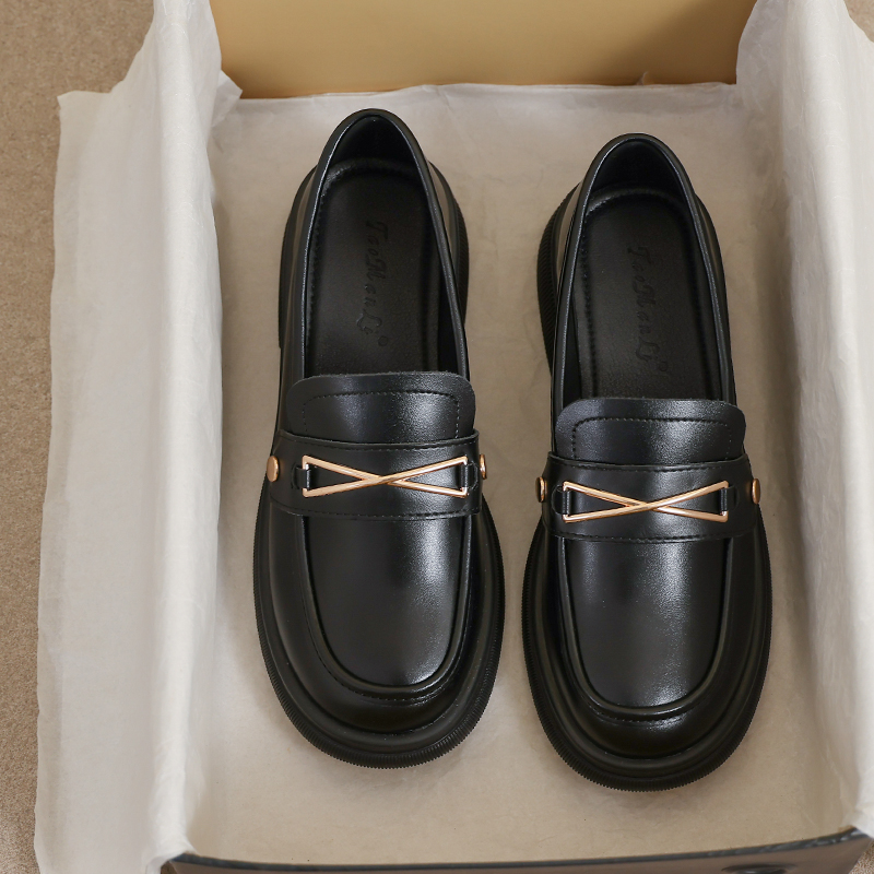 牛皮版~大码41到43厚底乐福鞋女2026新款春秋黑制服鞋英伦小皮鞋