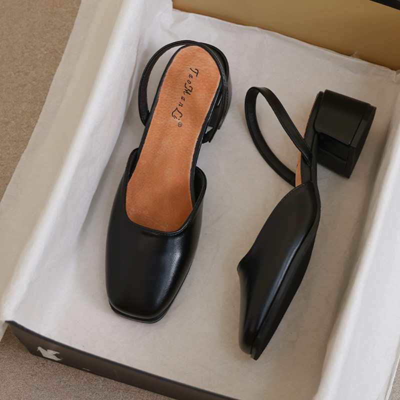 羊皮版~气质高跟单鞋女2026超火夏季黑色法式绝美不累脚包头凉鞋