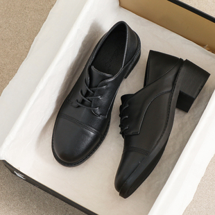 牛皮款~小皮鞋女2025新款冬季英伦黑色高跟加绒配裙子单鞋乐福鞋