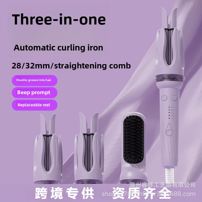 跨境三合一卷发棒大波浪卷直两用持久定型直发梳宿舍换头卷发神器