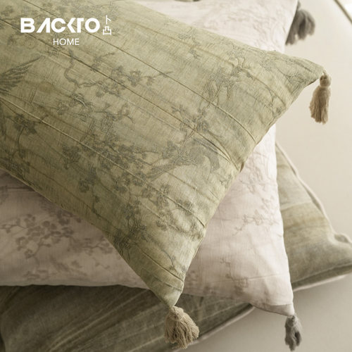 BACKTO卜凸家居新中式抱枕套水墨花鸟靠垫提花靠枕沙发客厅民宿