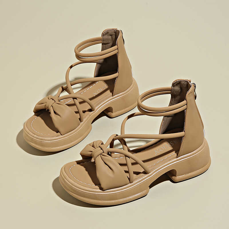 夏季罗马风厚底露趾百搭包跟凉鞋