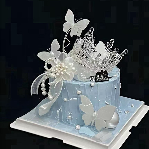水晶皇冠蛋糕装饰摆件白色蝴蝶3.8女神女王仙女告白生日烘焙装扮