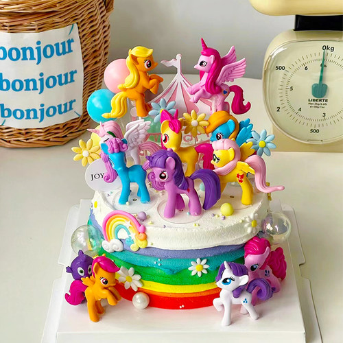 小马宝利蛋糕装饰摆件独角兽彩虹木马小马女孩生日烘焙甜品台装扮