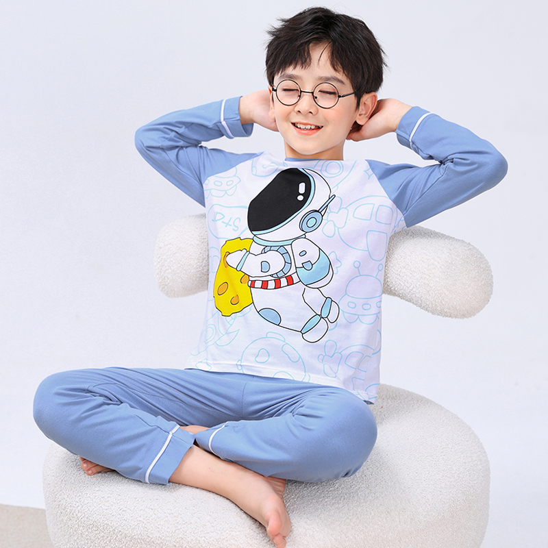 纯棉睡衣男孩中大童家居服套装