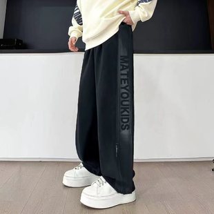 男童裤子秋冬季加绒直筒青少年卫裤大童冬天休闲运动裤中学生长裤