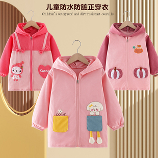 灯芯绒宝宝正穿罩衣女孩长袖衣服儿童幼儿园吃饭饭兜女宝画画围裙