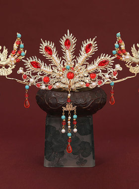 汉服头饰凤凰发冠流苏发簪全套发饰古风饰品步摇发钗古装凤冠配饰