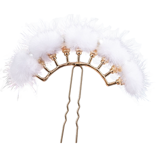 汉服发饰仙气水貂毛球排钗毛绒兔子流苏发夹头饰古风儿童边夹饰品