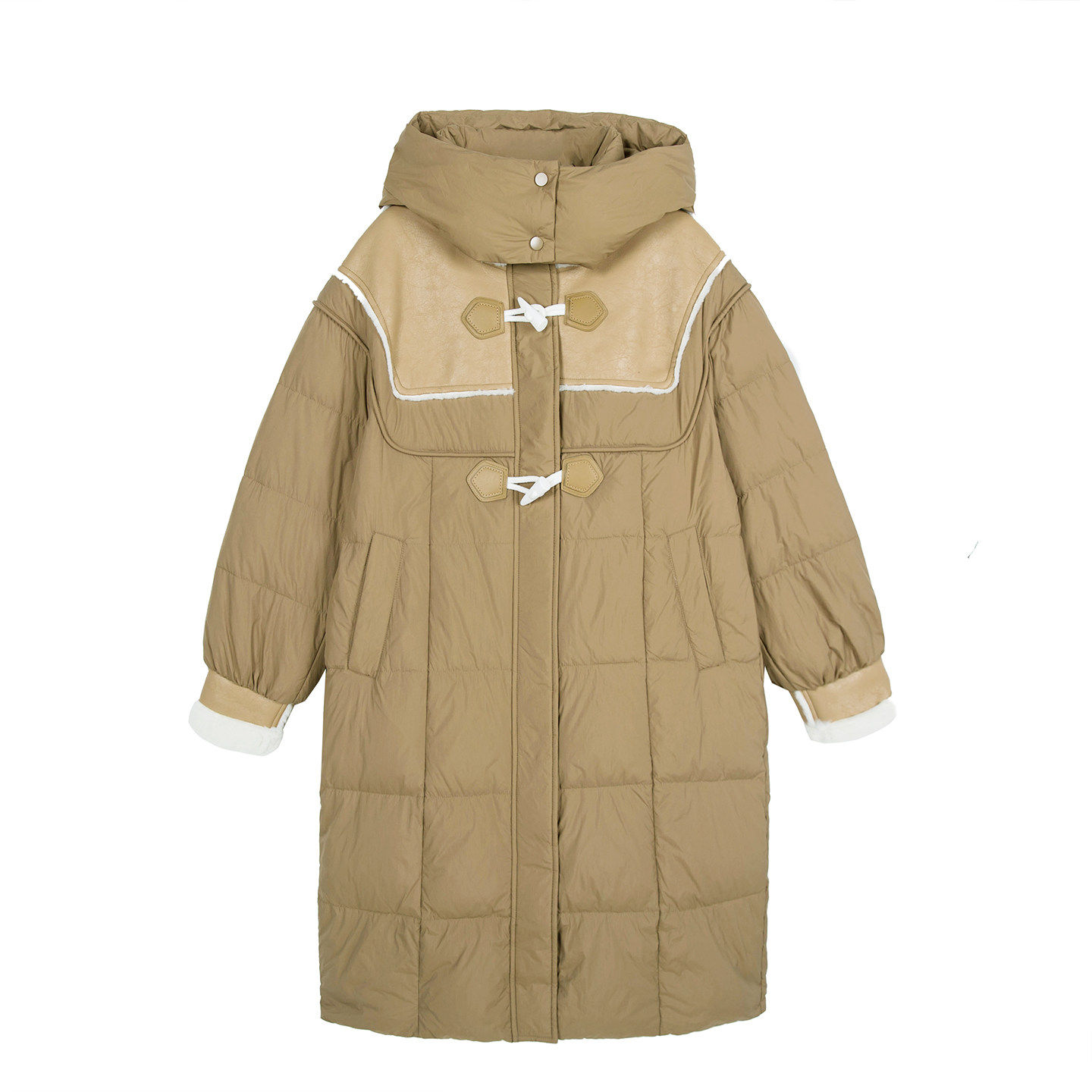 专柜价1799【栖】剪标PU拼接牛角扣连帽长羽绒服440201270/代-41