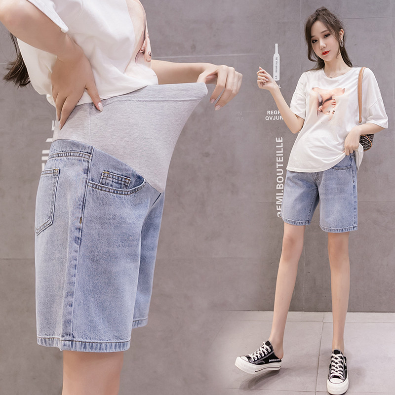 孕妇短裤夏外穿时尚牛仔五分孕妇裤子夏季薄款潮妈可调节宽松阔腿