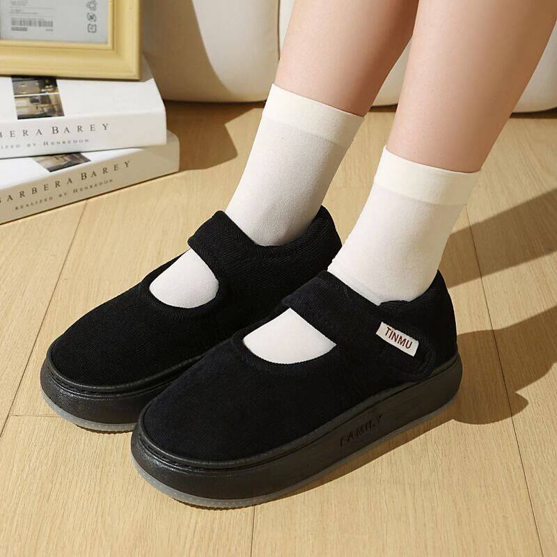 春夏单鞋女魔术贴厚底工作鞋亚麻内里布鞋舒适低帮鞋老年休闲凉鞋