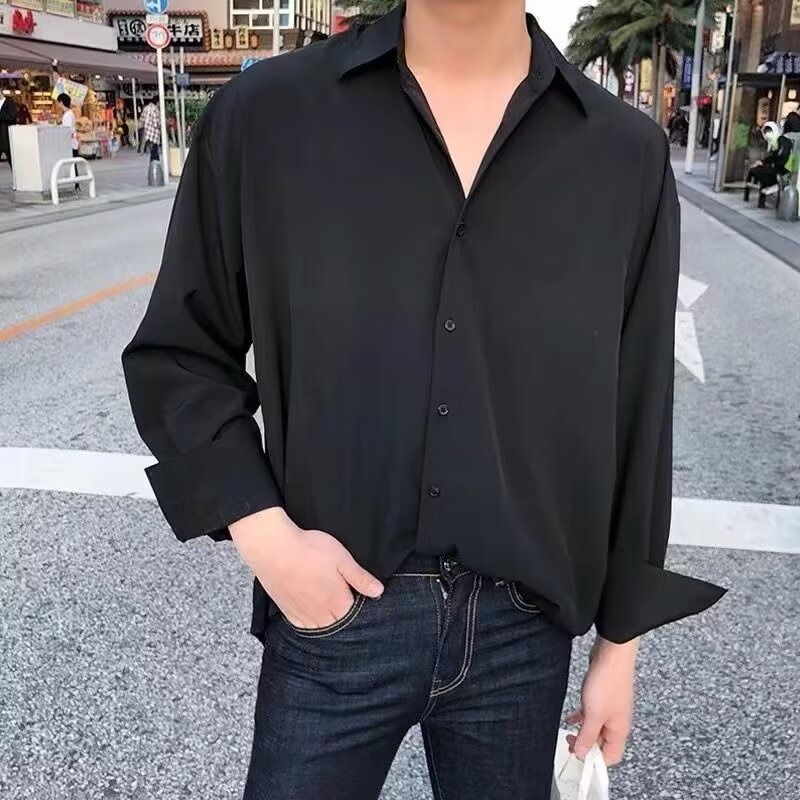 轻奢高级垂感痞帅冰丝衬衫