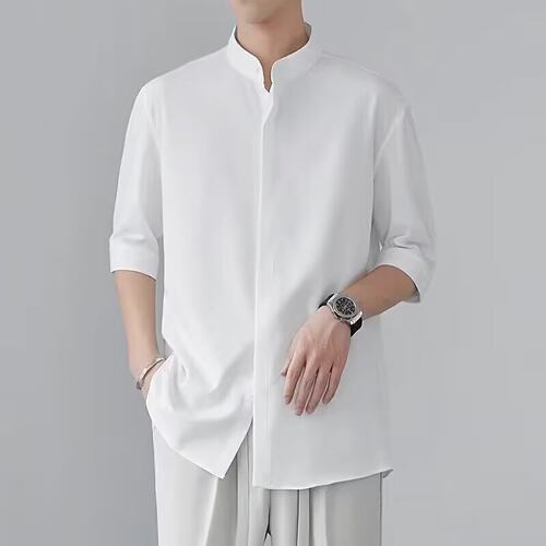 夏季冰丝短袖衬衫男新中式立领