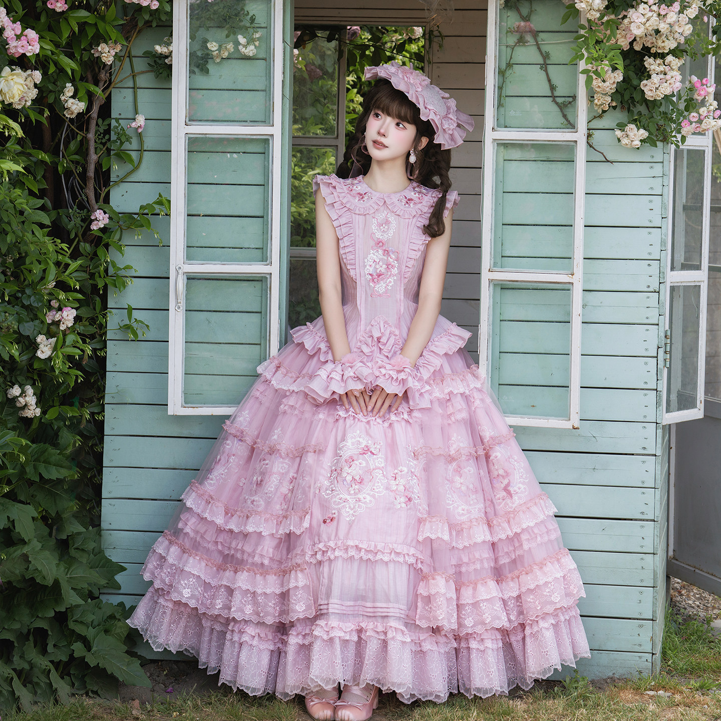 雾屿来信原创设计《粉色蔷薇》Lolita芭蕾风洛丽塔jsk花嫁公主裙图片