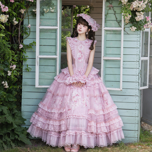 雾屿来信原创设计《粉色蔷薇》Lolita芭蕾风洛丽塔jsk花嫁公主裙