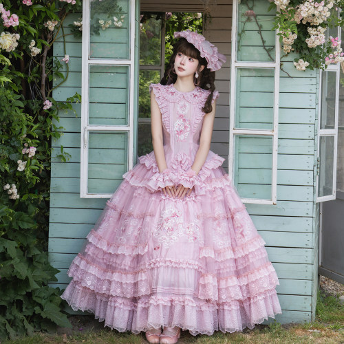 雾屿来信原创设计《粉色蔷薇》Lolita芭蕾风洛丽塔jsk花嫁公主裙