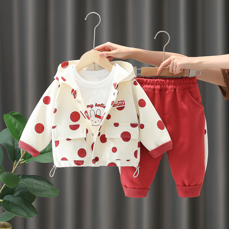 女童春裝2025新款套裝春秋款兒童時髦洋氣嬰幼兒女寶寶外套三件套