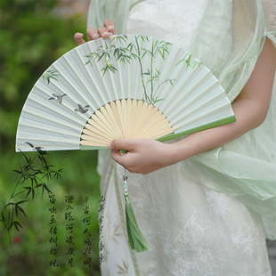 小清新古风女式 扇子折扇中国风汉服折叠小竹扇随身学生旗袍舞蹈扇