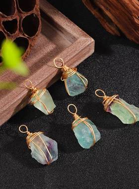 亚马逊天然石莹石项链绕线扭丝石头吊坠欧美水晶款绿水晶