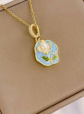 优雅百搭莫奈花园淡水珍珠项链吊坠油画风diy手工项链坠子万能扣