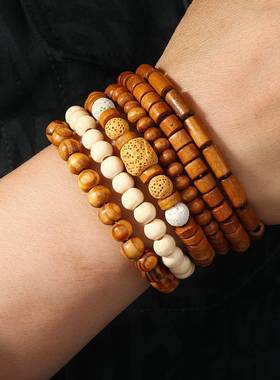 跨境电商新款暖色系木珠串珠男士手链源头厂家直销现货