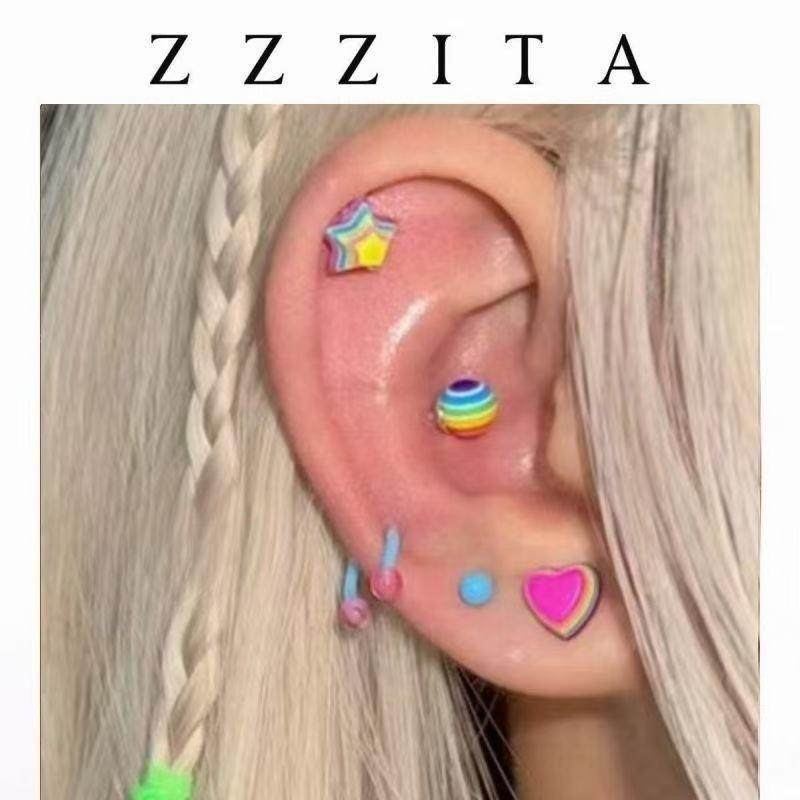 「小糖果」彩钻锆石耳钉925银针迷你闪钻五色爆闪耳骨耳蜗钉耳饰